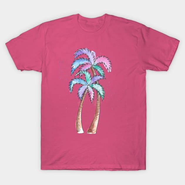 Summer Watercolor Palm Trees T-Shirt by BlackStrawberry